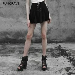 Punk Rave Store Punk Front Zipper Metal Nail Black Chiffon Short Pleated Skirt With Safety Anti-light Underwear