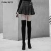 Punkravestore High Waist Metal Buckle Decorative Pleated PU Half Skirt Women