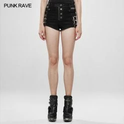 Punk Rave Store Metallic Rock Hollow Denim Shorts