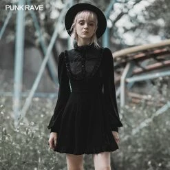 Punkravestore College Lace Patchwork Dress Women