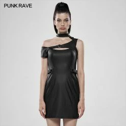 Punk Rave Store Punk Modern Technology PU Leather Knit Dress