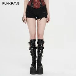 Punkravestore 2021 Women Punk Ripped Denim Shorts