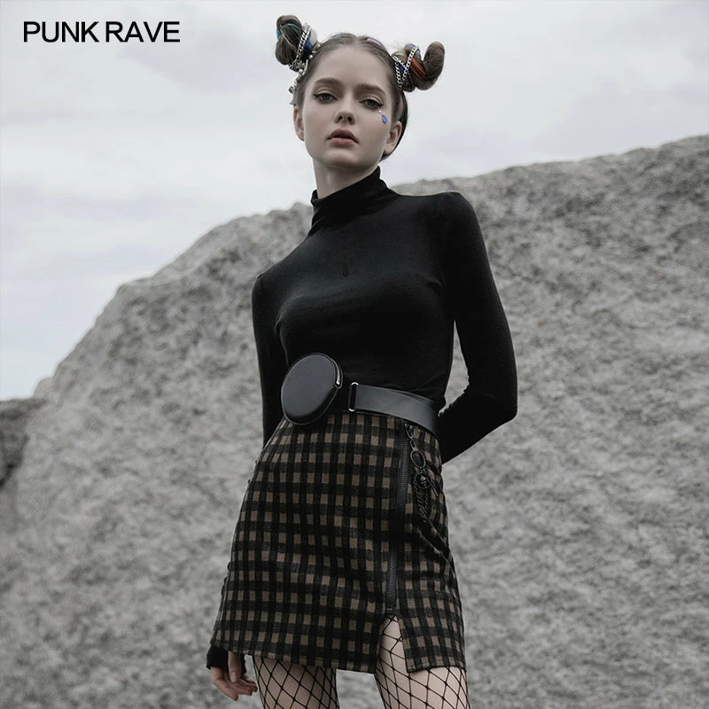 Punkravestore Women Pure Dark Series High-neck Tight T-shirt 3 Punkravestore Women Pure Dark Series High-neck Tight T-shirt