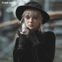 Punkravestore Abstinence Crossover Strap Fingerless Gloves Women