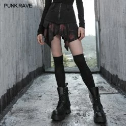 Punkravestore Women Squares Printing Print Hem Mid-waist Skirt