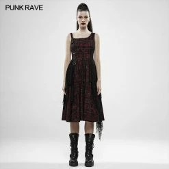 Punk Rave Store Punk Rebellious Girl Irregular Dress - Red