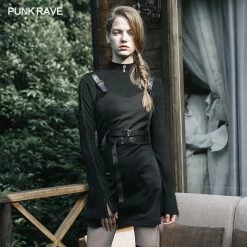 Punkravestore "Hard Core Girl" Military Uniform Style Double Belt A Swing Dress Women