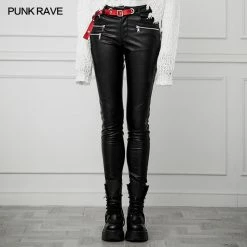 Punkravestore The Soft, High-elastic Denim Fabric In Contrast With Elastic Brush Twill Fabric Pants