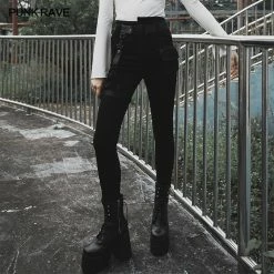 Punkravestore Diablo War-hee" Series Detachable Loop Denim Jeans