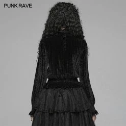 Punk Rave Store Gothic Middle Collar Dark-grain Velvet Blouse For Women