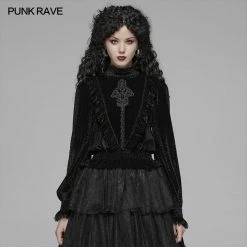 Punk Rave Store Gothic Middle Collar Dark-grain Velvet Blouse For Women