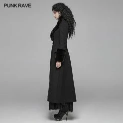 Punk Rave Store Gothic Women Gorgeous V-neck Long Coat With Detachable Imitation Wool Cuffs