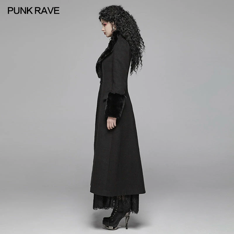 Punk Rave Store Gothic Women Gorgeous V-neck Long Coat With Detachable Imitation Wool Cuffs 4 Punk Rave Store Gothic Women Gorgeous V-neck Long Coat With Detachable Imitation Wool Cuffs