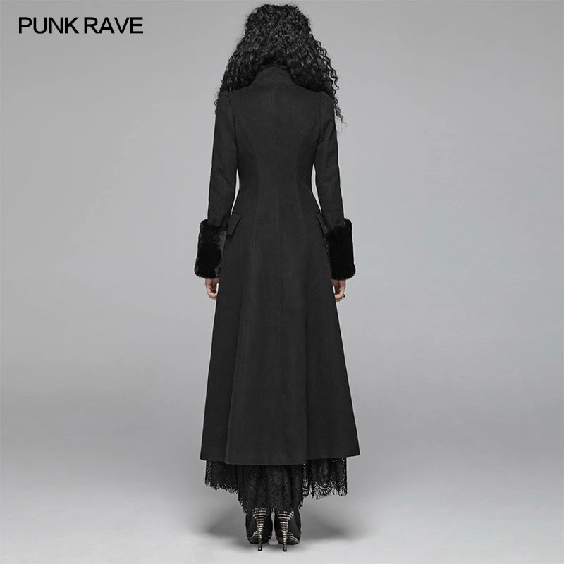 Punk Rave Store Gothic Women Gorgeous V-neck Long Coat With Detachable Imitation Wool Cuffs 5 Punk Rave Store Gothic Women Gorgeous V-neck Long Coat With Detachable Imitation Wool Cuffs