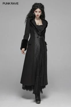 Punk Rave Store Gothic Women Gorgeous V-neck Long Coat With Detachable Imitation Wool Cuffs 13 Punk Rave Store Gothic Women Gorgeous V-neck Long Coat With Detachable Imitation Wool Cuffs