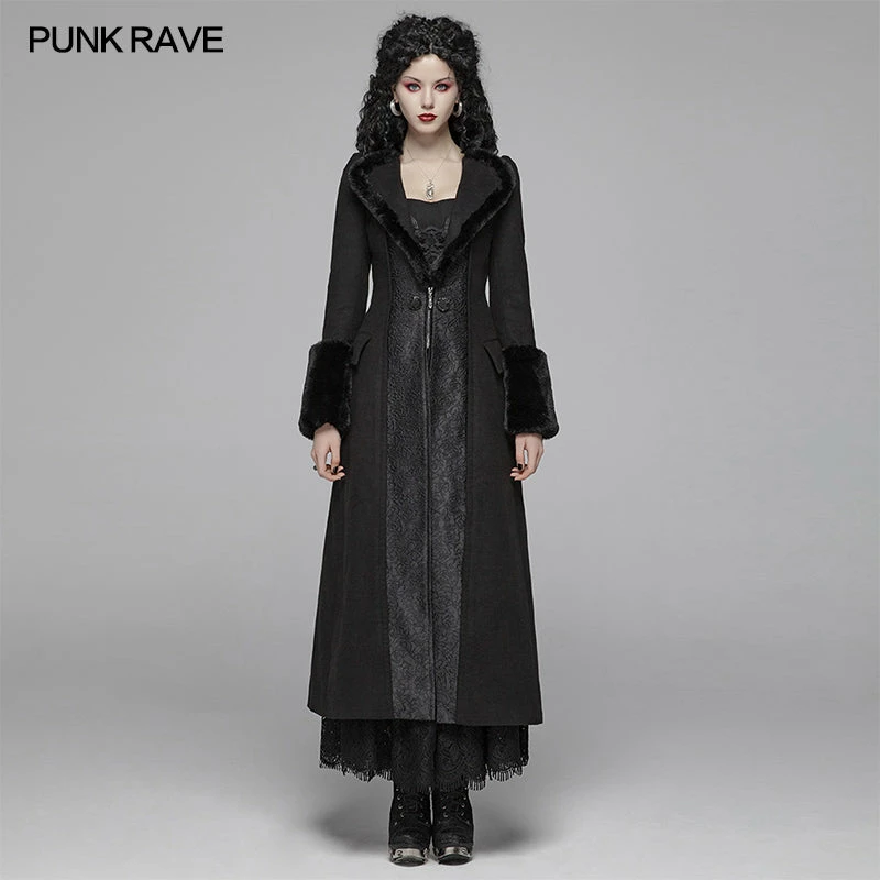 Punk Rave Store Gothic Women Gorgeous V-neck Long Coat With Detachable Imitation Wool Cuffs 3 Punk Rave Store Gothic Women Gorgeous V-neck Long Coat With Detachable Imitation Wool Cuffs