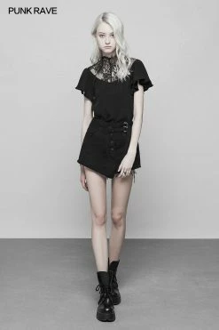 Punk Rave Store Double Belt Row Buckle Punk Fake Half Skirt