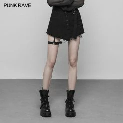 Punk Rave Store Double Belt Row Buckle Punk Fake Half Skirt