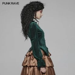 Punk Rave Store Gothic Dark-Grain Long Sleeve Velvet Shirt