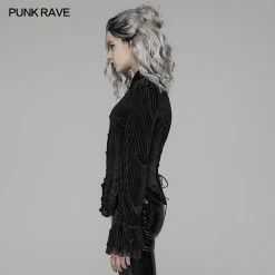 Punk Rave Store Gothic Dark-Grain Long Sleeve Velvet Shirt