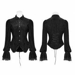 Punk Rave Store Gothic Dark-Grain Long Sleeve Velvet Shirt