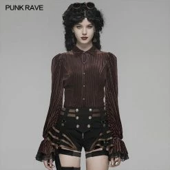 Punk Rave Store Gothic Dark-Grain Long Sleeve Velvet Shirt