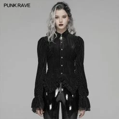 Punk Rave Store Gothic Dark-Grain Long Sleeve Velvet Shirt