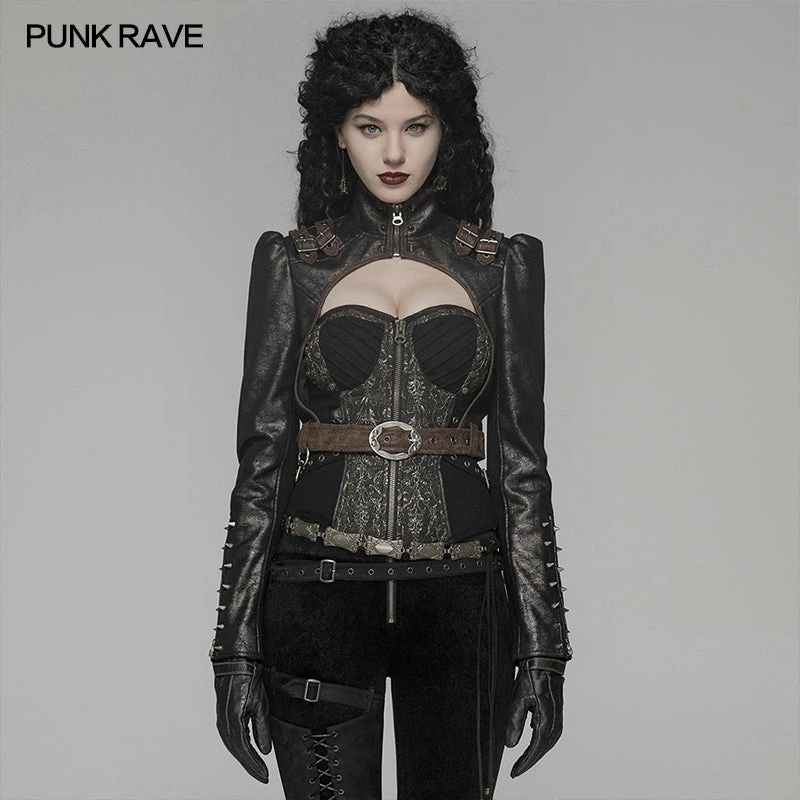 Punk Rave Store Steam Punk Long Sleeve PU Leather Short Jacket 9 Punk Rave Store Steam Punk Long Sleeve PU Leather Short Jacket