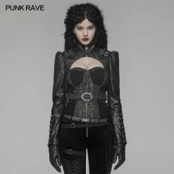 Punk Rave Store Steam Punk Long Sleeve PU Leather Short Jacket