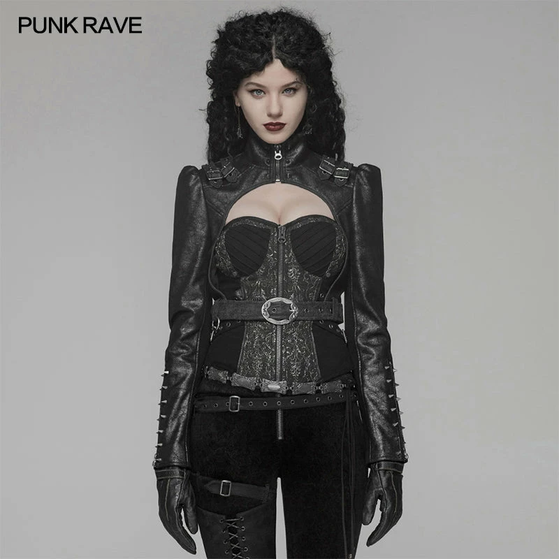 Punk Rave Store Steam Punk Long Sleeve PU Leather Short Jacket 3 Punk Rave Store Steam Punk Long Sleeve PU Leather Short Jacket