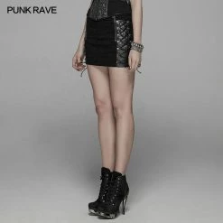 Punk Rave Store Punk Metal Mini Half Skirt With Two Sides Lace-up Design