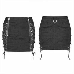 Punk Rave Store Punk Metal Mini Half Skirt With Two Sides Lace-up Design 11 Punk Rave Store Punk Metal Mini Half Skirt With Two Sides Lace-up Design