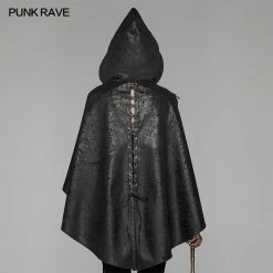 Punk Rave Store Steam Punk Leather PU Hooded Short Cloak With Lace-up Back