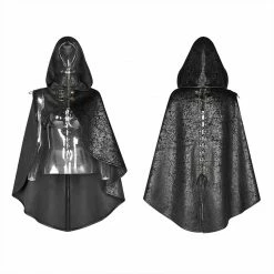 Punk Rave Store Steam Punk Leather PU Hooded Short Cloak With Lace-up Back