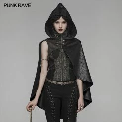 Punk Rave Store Steam Punk Leather PU Hooded Short Cloak With Lace-up Back