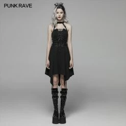 Punk Rave Store Dark Punk Halter Neck Short Dress