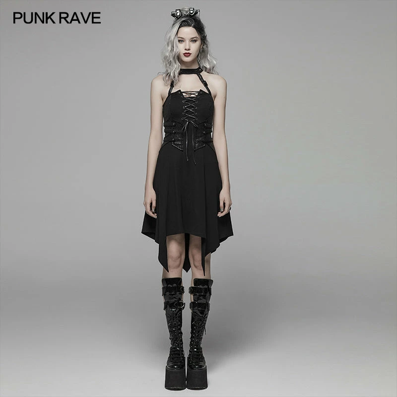 Punk Rave Store Dark Punk Halter Neck Short Dress 3 Punk Rave Store Dark Punk Halter Neck Short Dress