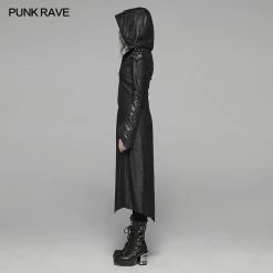 Punk Rave Store Punk Leather Jacket Punk Long Sleeve Hooded Long Jacket
