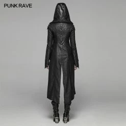 Punk Rave Store Punk Leather Jacket Punk Long Sleeve Hooded Long Jacket
