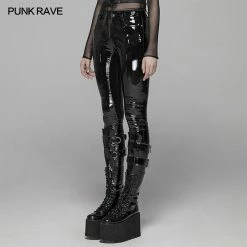 Punk Rave Store PUNK Winter Patent Velvet Leather Pants