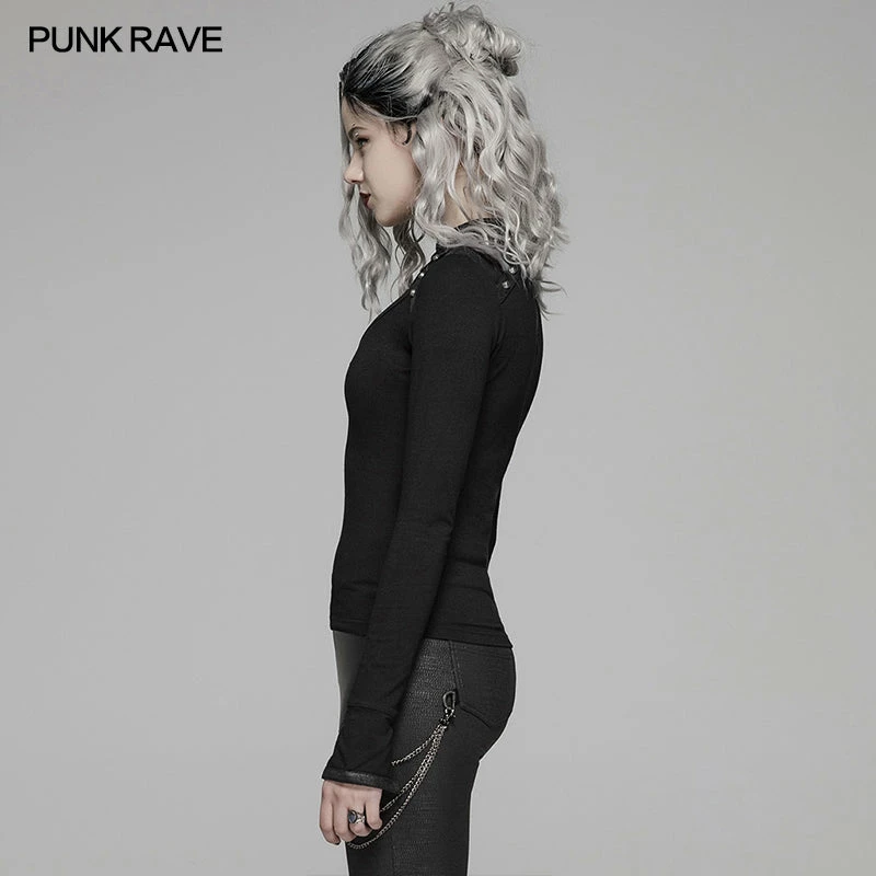 Punk Rave Store Steampunk Hollow-out Collar T-shirt With Flared Slit Sleeve 4 Punk Rave Store Steampunk Hollow-out Collar T-shirt With Flared Slit Sleeve