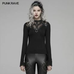 Punk Rave Store Steampunk Hollow-out Collar T-shirt With Flared Slit Sleeve