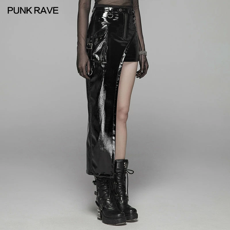 Punk Rave Store Punk Women Bright PU Asymmetric Skirt 4 Punk Rave Store Punk Women Bright PU Asymmetric Skirt