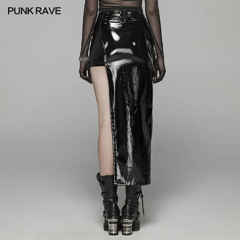 Punk Rave Store Punk Women Bright PU Asymmetric Skirt 5 Punk Rave Store Punk Women Bright PU Asymmetric Skirt