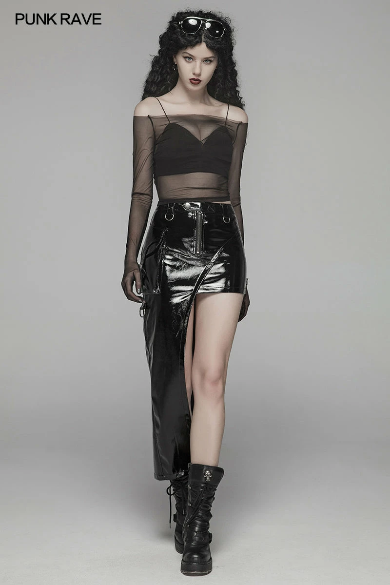 Punk Rave Store Punk Women Bright PU Asymmetric Skirt 8 Punk Rave Store Punk Women Bright PU Asymmetric Skirt