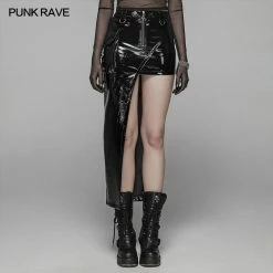 Punk Rave Store Punk Women Bright PU Asymmetric Skirt