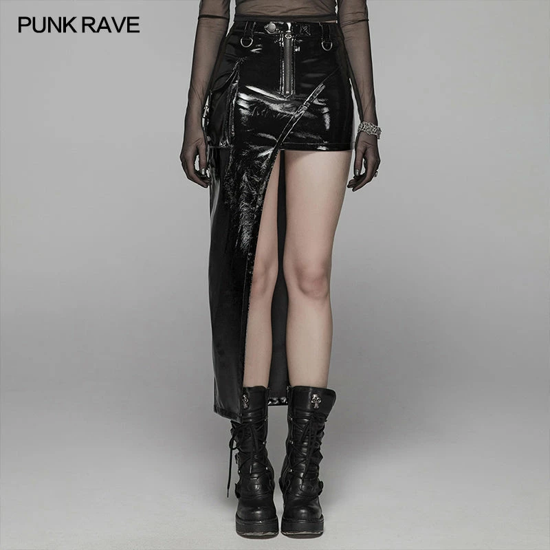 Punk Rave Store Punk Women Bright PU Asymmetric Skirt 3 Punk Rave Store Punk Women Bright PU Asymmetric Skirt