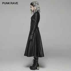 Punk Rave Store Dark Punk Slit Long Coat With Metal Double-head Zipper