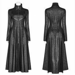 Punk Rave Store Dark Punk Slit Long Coat With Metal Double-head Zipper