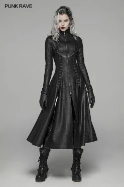Punk Rave Store Dark Punk Slit Long Coat With Metal Double-head Zipper